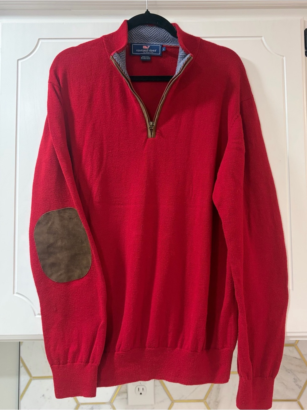 Vineyard Vines Pima Cotton Baby Alpaca Quarter Zip Sweater L Red